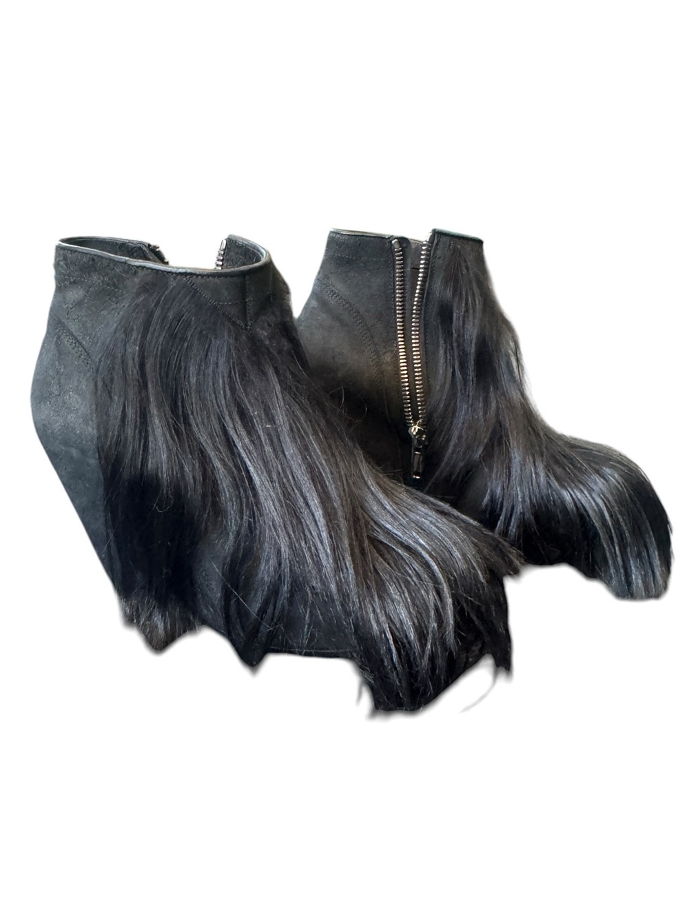 Rick Owens Goat Kiss Leather and Hair Platform zip up booties  Sz.38